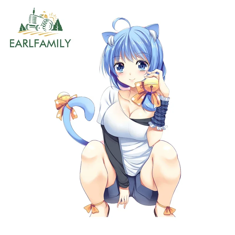EARLFAMILY 13cm X 8.2cm Cute Anime Kawaii Cat Woman Car Sticker Scratch Proof Motorcycle Decal Air Conditioner Vinyl Decoration