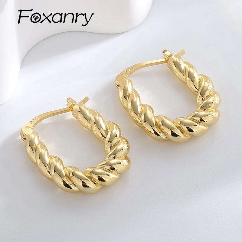 Foxanry 1 Pair Smooth Twist Geometric Earrings For Women Minimalist Creative Trendy Ear Buckle Prevent Allergy Jewelry Gifts