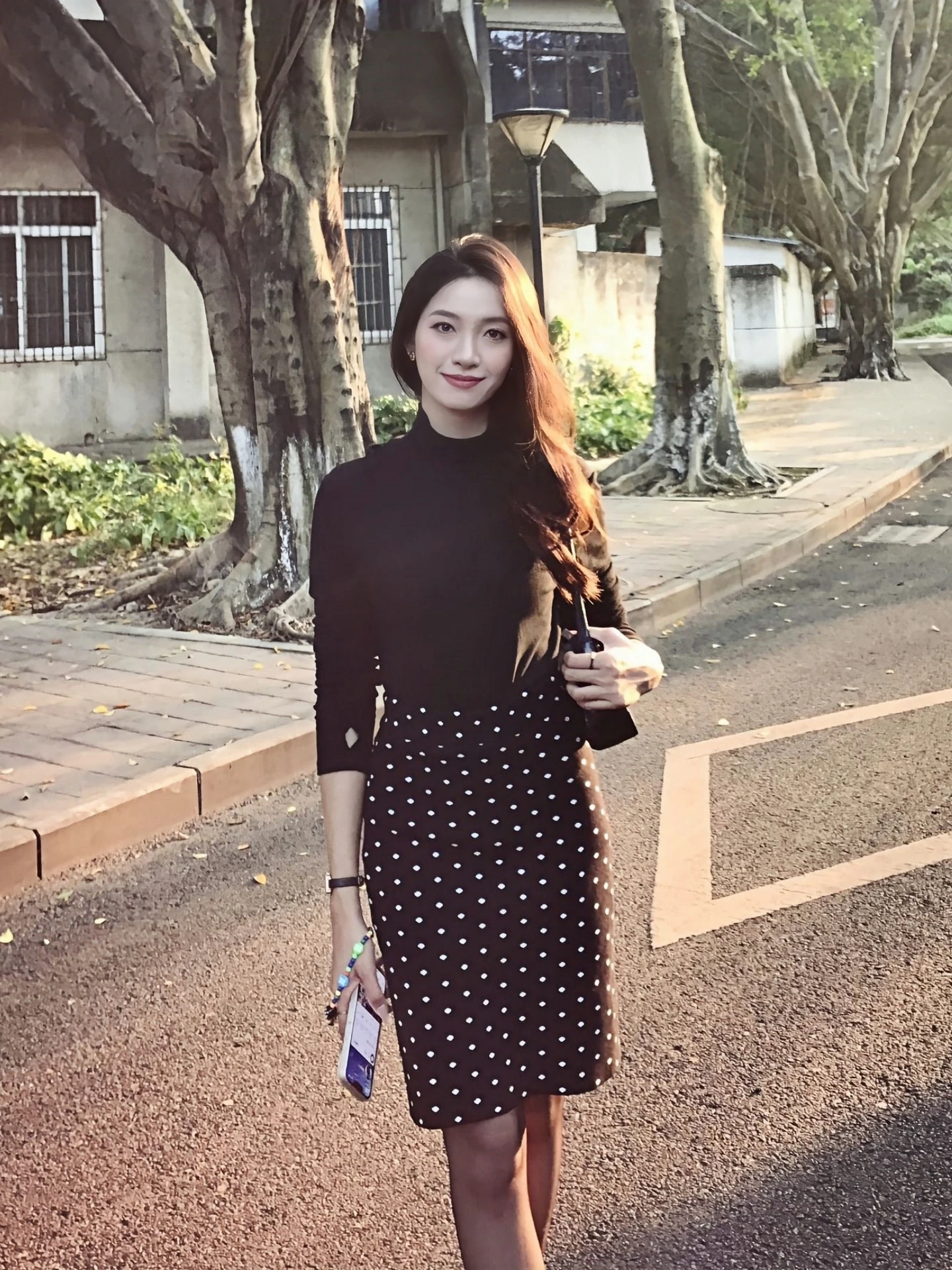 Black Polka Dot Knitted High Waist Wrap Body Skirt for Women Beautiful Unique Sexy Slimming Autumn Winter City Commute Skirt