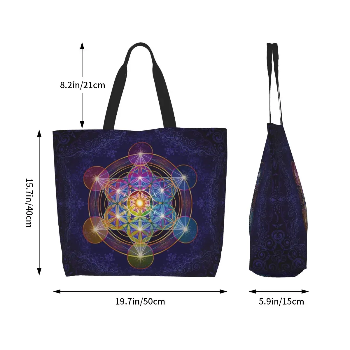 Custom Metatron Cube Merkabah Shopping Canvas Bags donna durevole grande capacità Grocery Flower of Life Tote Shopper Bags