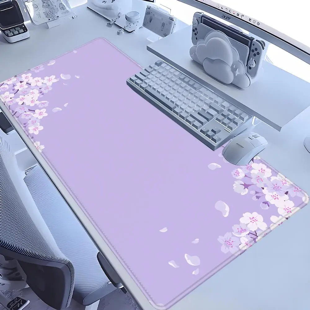 Pastel Purple Lavender Mouse Pad Cute Cherry Blossom Flowers Desk Mat Extended Gaming Keyboard Mat Large Sakura Blossom Mousepad