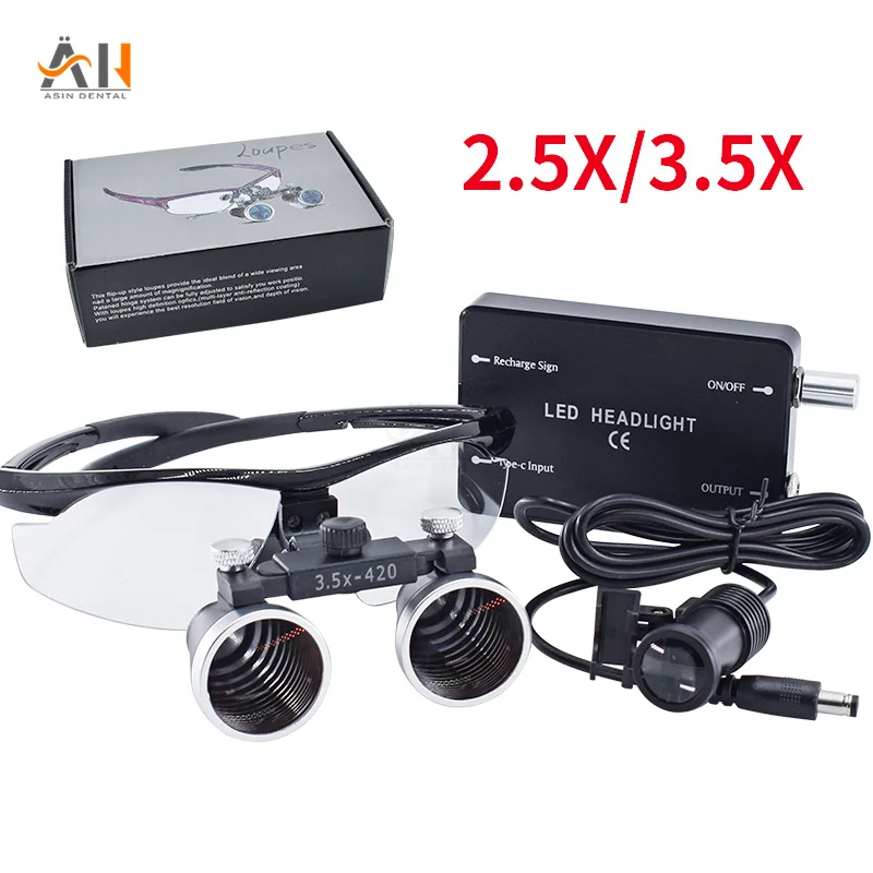 5W Dental Loupes 3.5x2.5x 320-420mm Goggles Lab Medical Surgical LED Magnifier Dentists Surgical Optical Lens Magnifying Glass