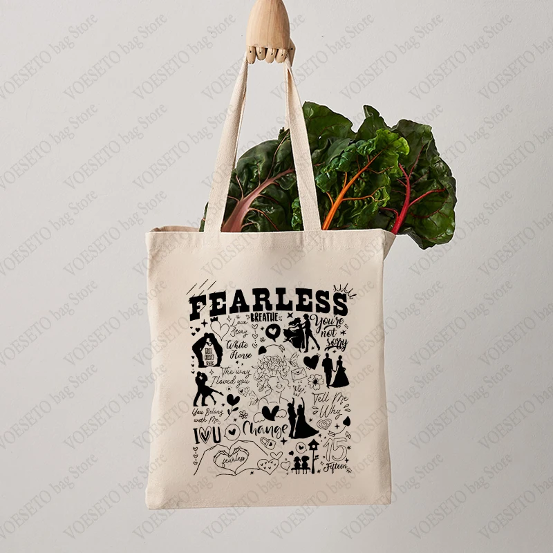 Fearless Album Pattern Canvas Tote Bag Best Gift for swiftie Fans Women Large Capacity Shopping Bags Handbag Aesthetics