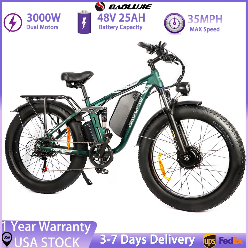 BAOLUJIE 2603 3000W Dual Motors Electric Bike 35MPH 48V25Ah Battery Hydraulic Disc Brake Electric Mountain Bike【1 Year Warranty】 image 1