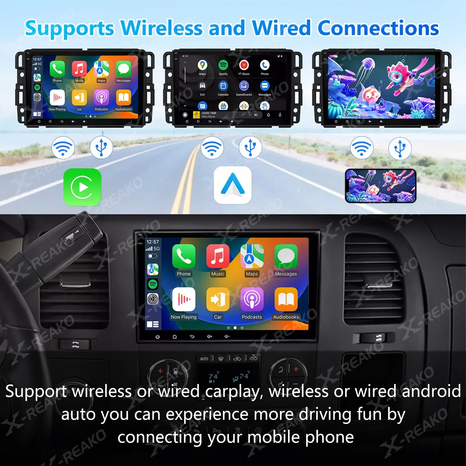 X-REAKO 2G 64G Car Radio Android13 2din Player Head Unit Wifi For Silverado Sierra Avalanche Enclave Wireless Carplay Auto