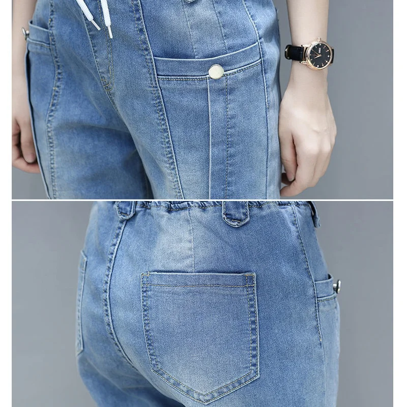 2023 Women Jeans Korean Fashion Slim Elastic High Waist Harem Trousers Cropped Pants Summer Breeches Shorts Female Bottoms