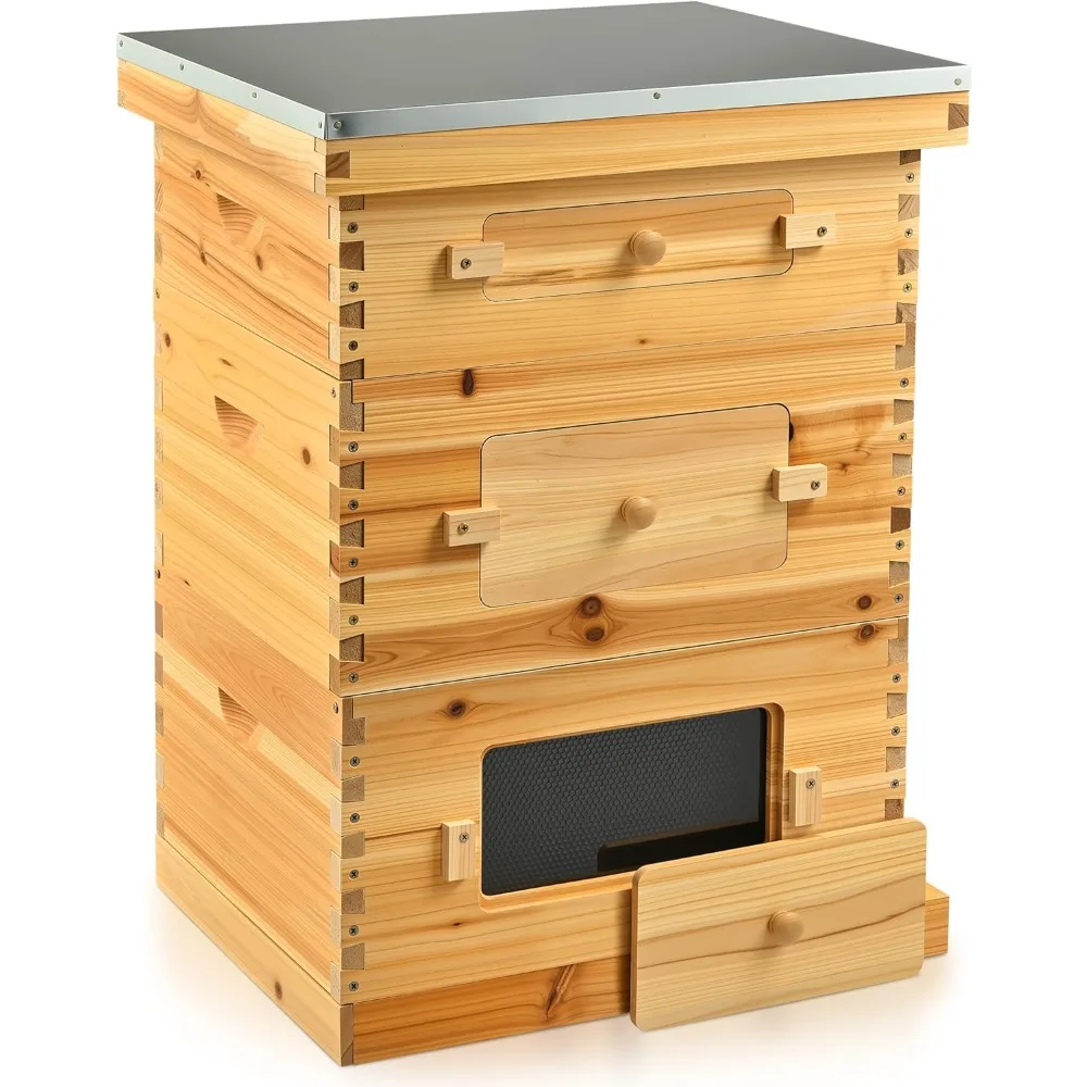 30 إطارًا من خلية النحل، مجموعة أدوات بداية صناديق خلية النحل مع صندوق متوسط وصندوقين عميقين، مجموعة خلية نحل مطلية بشمع العسل مع إطارات و