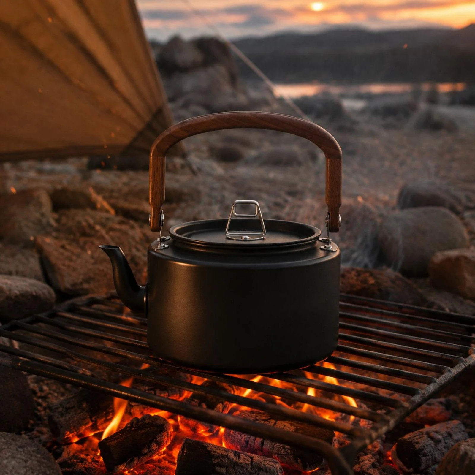 Aluminum Camping Kettle Fitted Lid Portable Camping Teapot Outdoor Teapot Side Spout Tea Pot Compact
