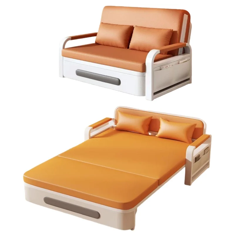 Convertible Foldable Modern Multi-Function Metal & Fabric Sofa Bed with Storage for Small Apartments Living Room Bedroom