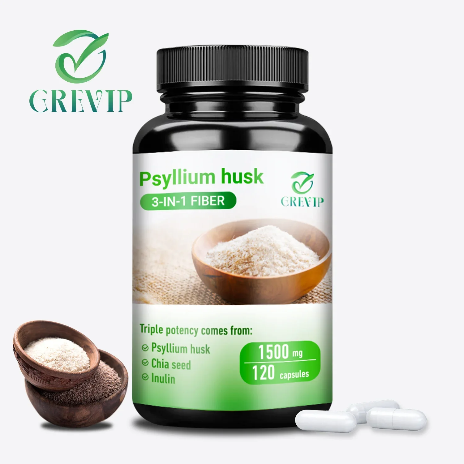 Psyllium Husk Capsules - Supports Intestinal Health, Promotes Detoxification and Cleansing, Suppresses Appetite