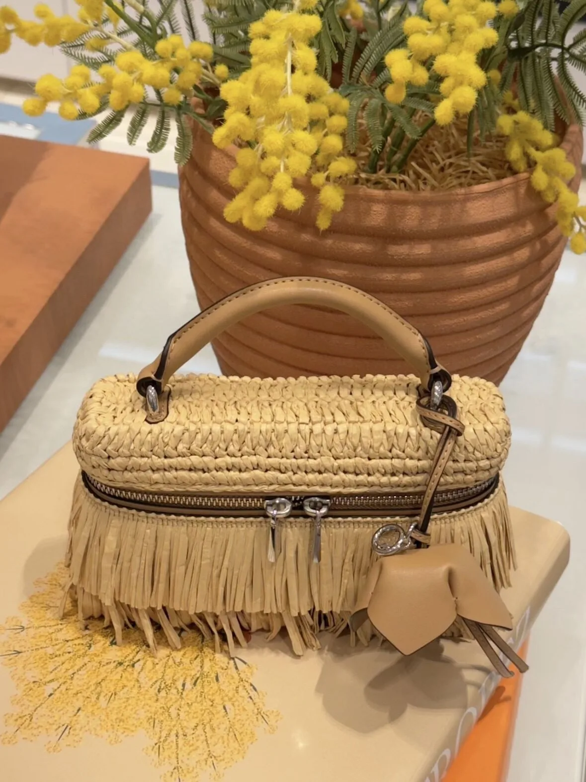 Trendy 2026 Spring Summer New Style Straw Weaving Fringe Square Box Vacation Handbag Women's Removable Shoulder Soft Handle