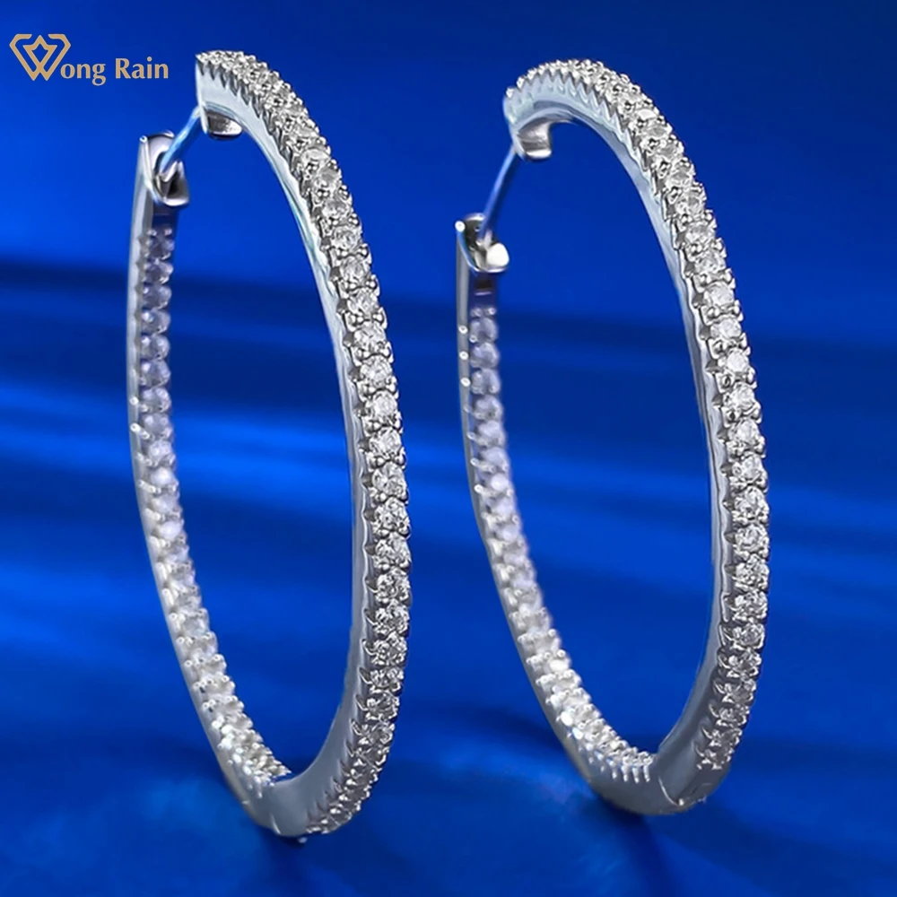 

Wong Rain Fashion 100% 925 Sterling Silver Lab Sapphire Gemstone Hoop Earrings for Women Wedding Fine Jewelry Gifts Wholesale