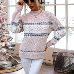 Christmas Snowflake Turtleneck Sweater Women Loose Fashion Warm Knitted Pullover Sweaters Casual Lady Xmas All-match Jumper