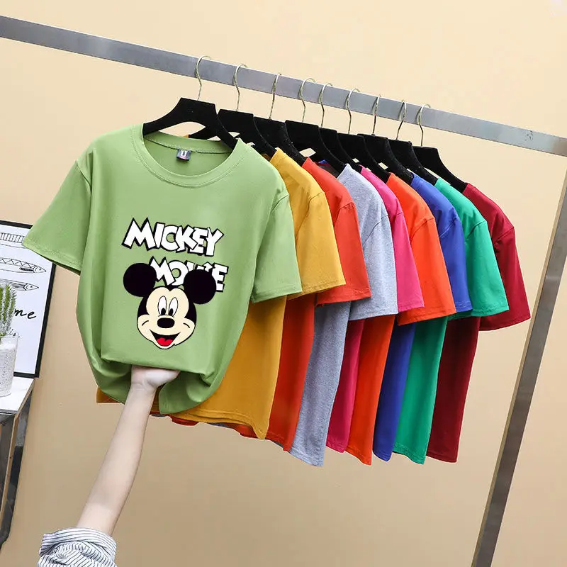 Mickey Mouse Short sleeved T-shirt Women's 2024 Summer New Korean Edition Student Loose Versatile Yellow Instagram Top Bottom