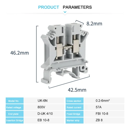 Imagen 2 del producto 10 Uds. Conector de cable de alimentación de tornillo UK 6N UK 6 mm2 enchufe Universal bloque de terminales de carril DIN eléctrico multicolor UK6N