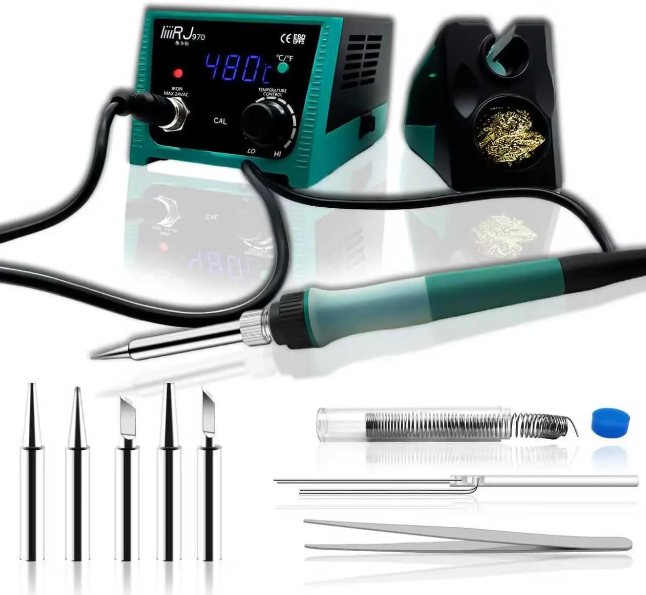 محطة لحام رقمية 75 وات مع شاشة LED، درجة حرارة قابلة للتعديل 392 ° F-896 ° F، 5 نصائح، لحام خالي من الرصاص، ملاقط، آمنة من ESD