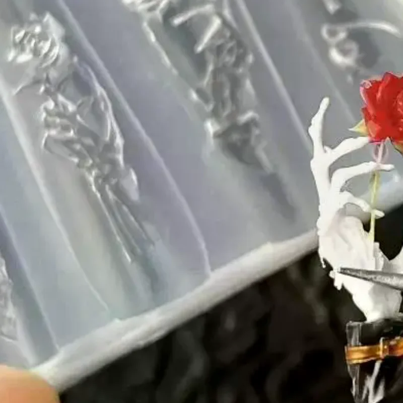 DIY Nail Art Silicone Molds 3D Rose Flower Skull Skeleton Hand Design for Gel Nail Decor Making Manicure Salon Use