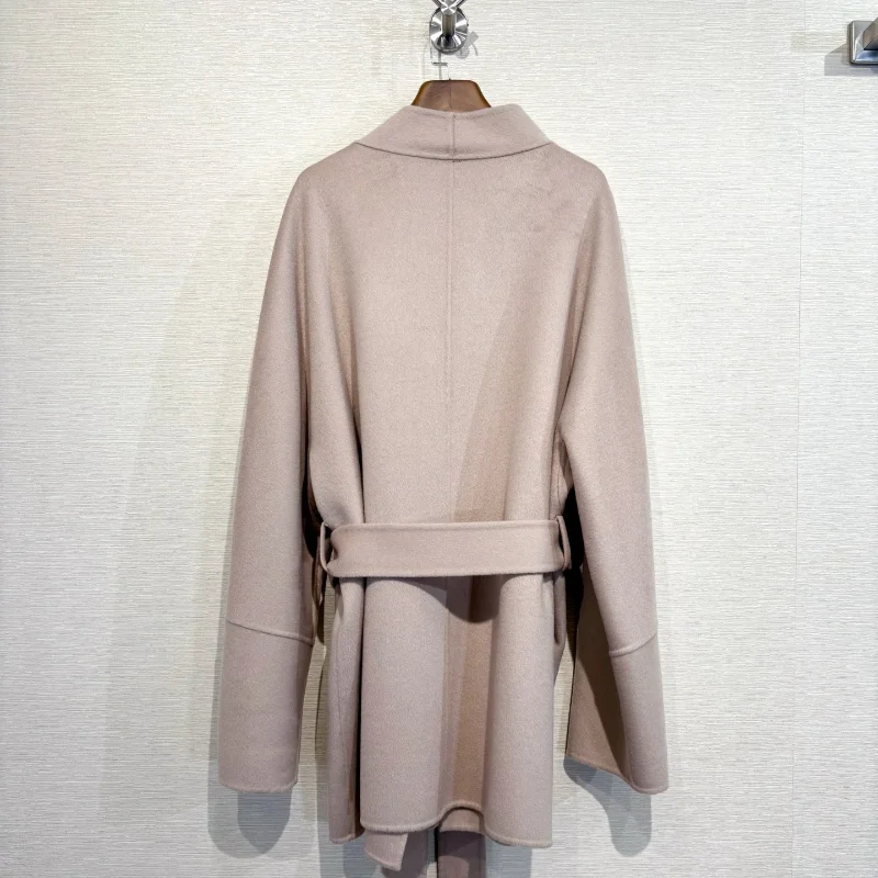 Double Face Cashmere Cape Coat Oatmeal Women Fall Winter 2026 Loose Drapey Warm and Elegant Outerwear Soft and Cozy Long Jacket