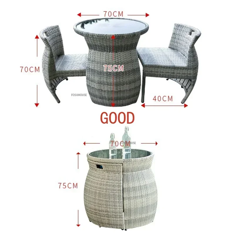 Combinazione moderna di tavolino e sedia da balcone Combinazione di tre pezzi Giardino domestico Patio esterno Sedie in rattan per il tempo libero Mobili in rattan