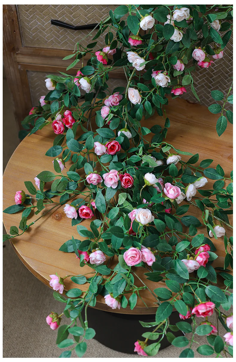 Künstliche Efeugirlande, Seidenrosen-Hängepflanzen, künstliche Blumen für Hochzeit, Zuhause, Garten, Wandbogen-Dekoration, künstliche Rosen – Detail 5