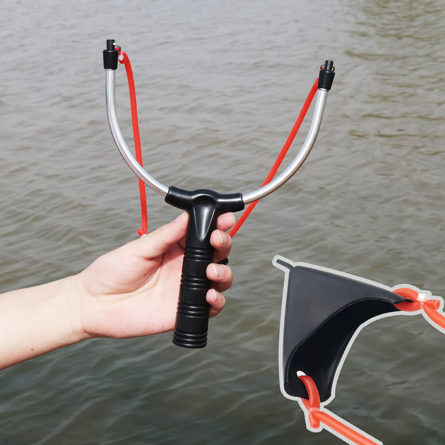 

Диспенсер для приманки для рыбалки на открытом воздухе, рогатка для метания приманки, большая кожаная карманная катапульта, профессиональный рыболовный инструмент