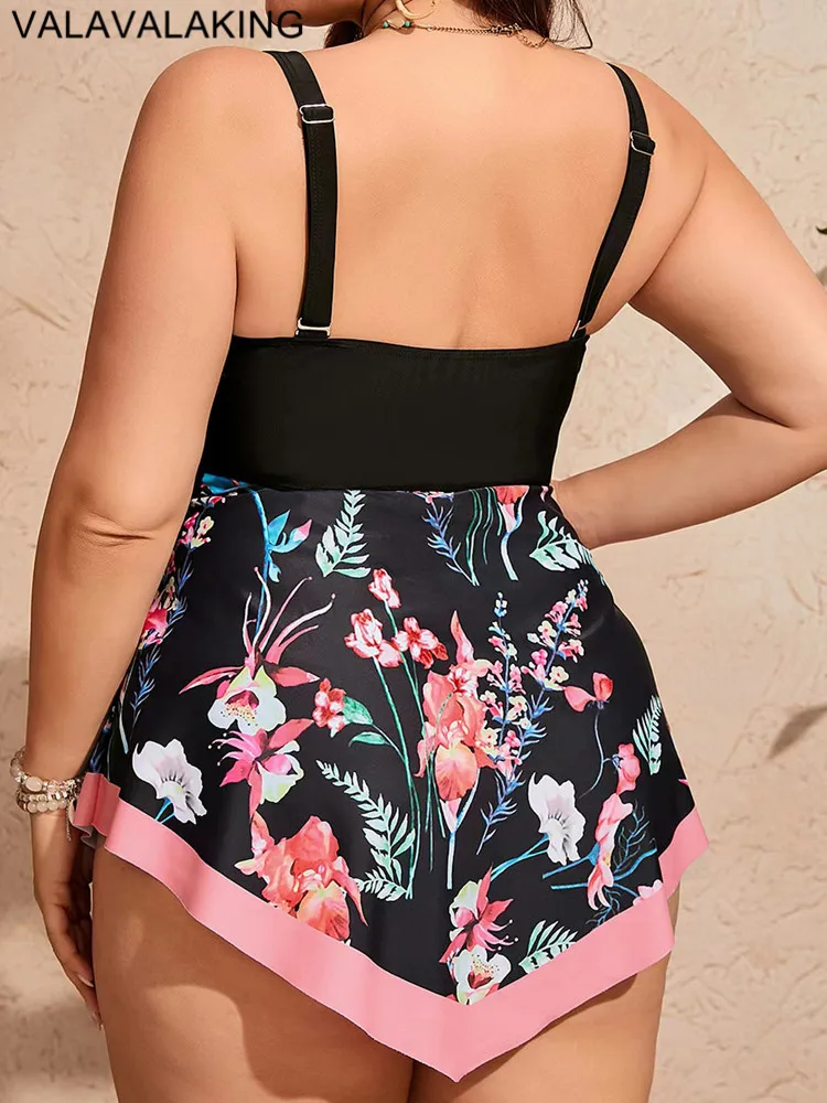 2025 Print Patchwork 2-częściowy zestaw tankini Plus Size Kobiety Duża wysoka talia Duża sukienka Strój kąpielowy Lady Chubby Curvy Strój kąpielowy