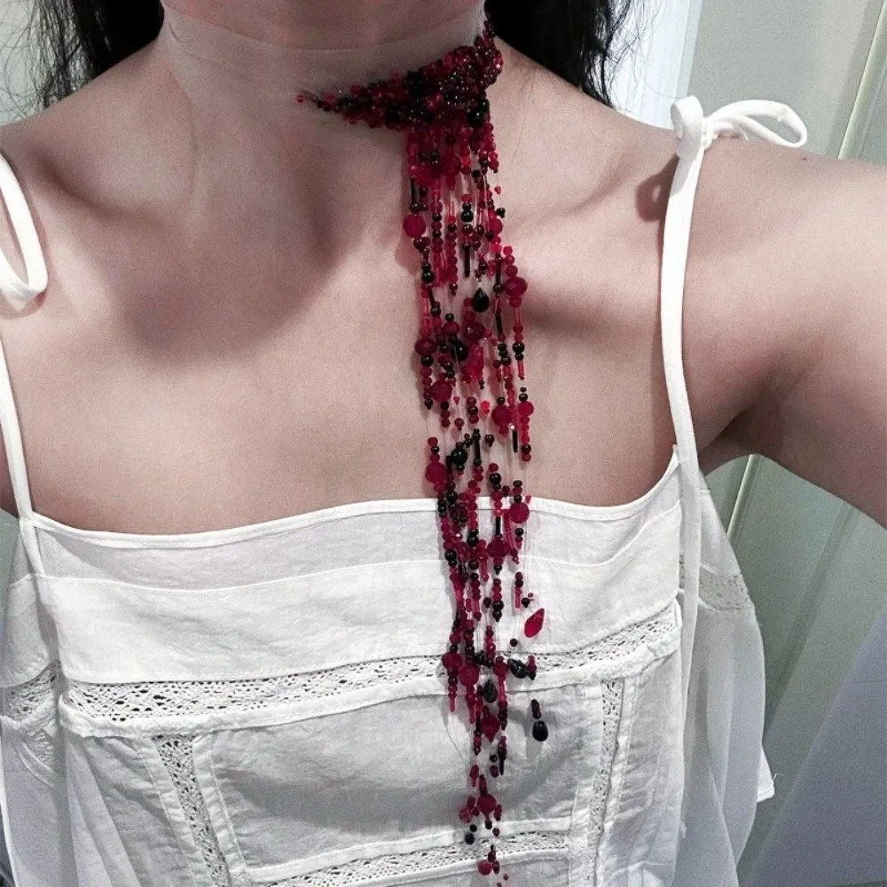 

Dark Aesthetic Red Beaded Gothic Dark Style Tassel Design Tassel Beaded Costume Accessory