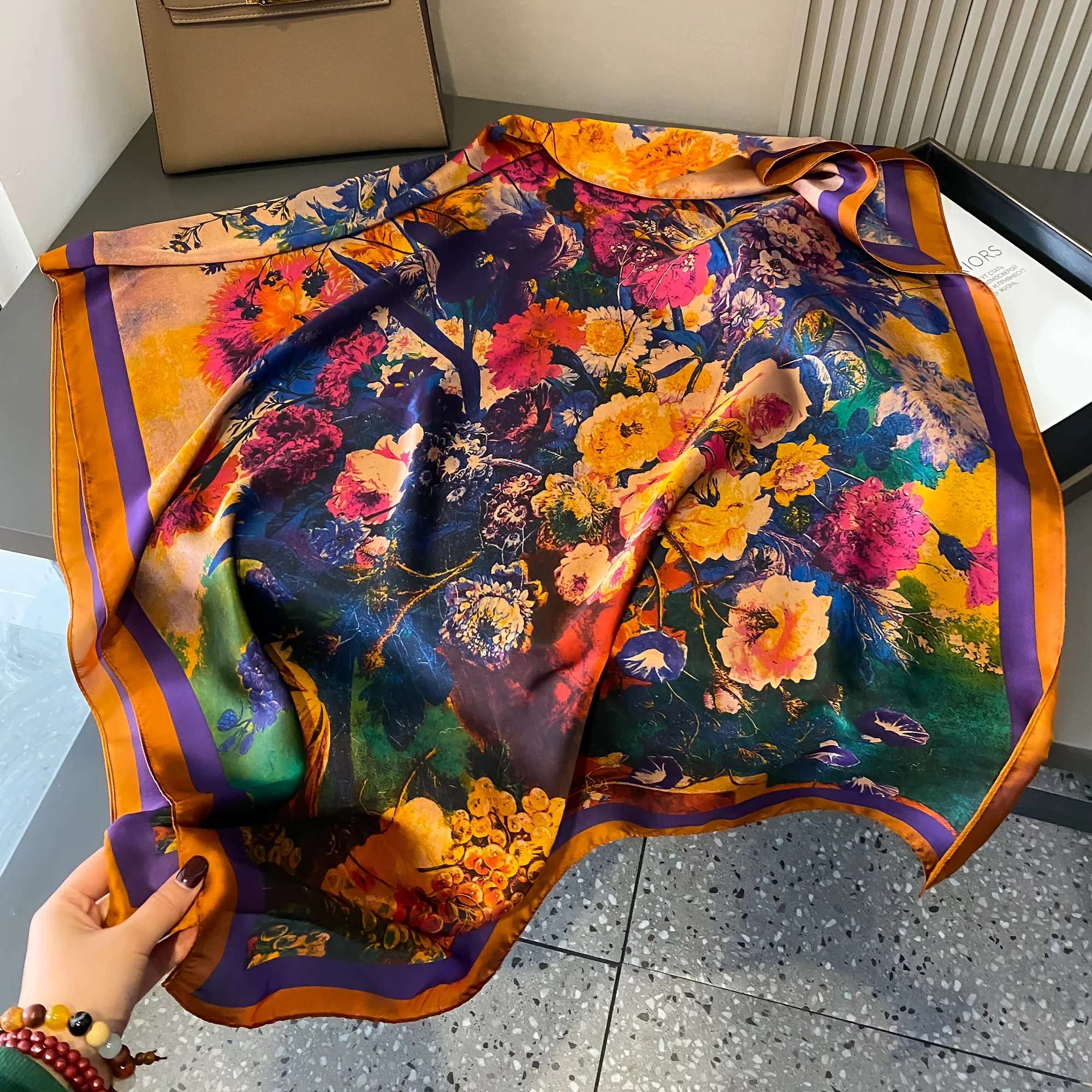 180*90cm Luxury Brand Women Summer Silk Scarves Shawls Lady Wraps Soft Female Geometry Beach Stole Bandanna Foulard Muffler