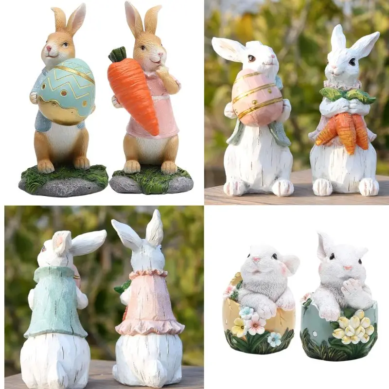 

Resin Easter Bunny Figurines Tabletopper Decorations for Home Garden Party Holiday Cute Rabbit Easter Day Couple Gifts