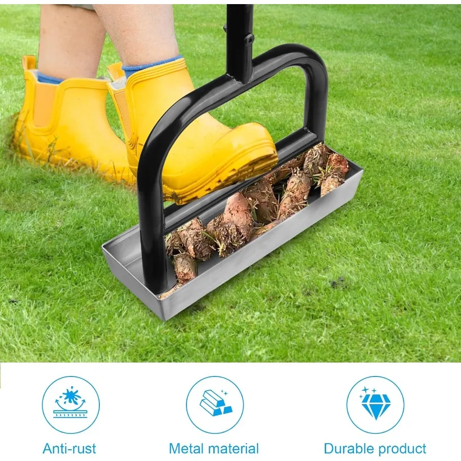 Arejador manual de gramado com bandeja de núcleo de solo para quintal, cuidados com o gramado, 4 núcleos de aço inoxidável, aerador para aeração de grama, ga resistente