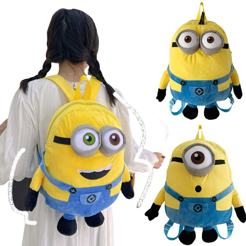 

Minions Plush Backpack Cute Funny Cartoon Large-Capacity Student Schoolbag Kawaii Stereoscopic Kindergarten Shoulder Bag Gift