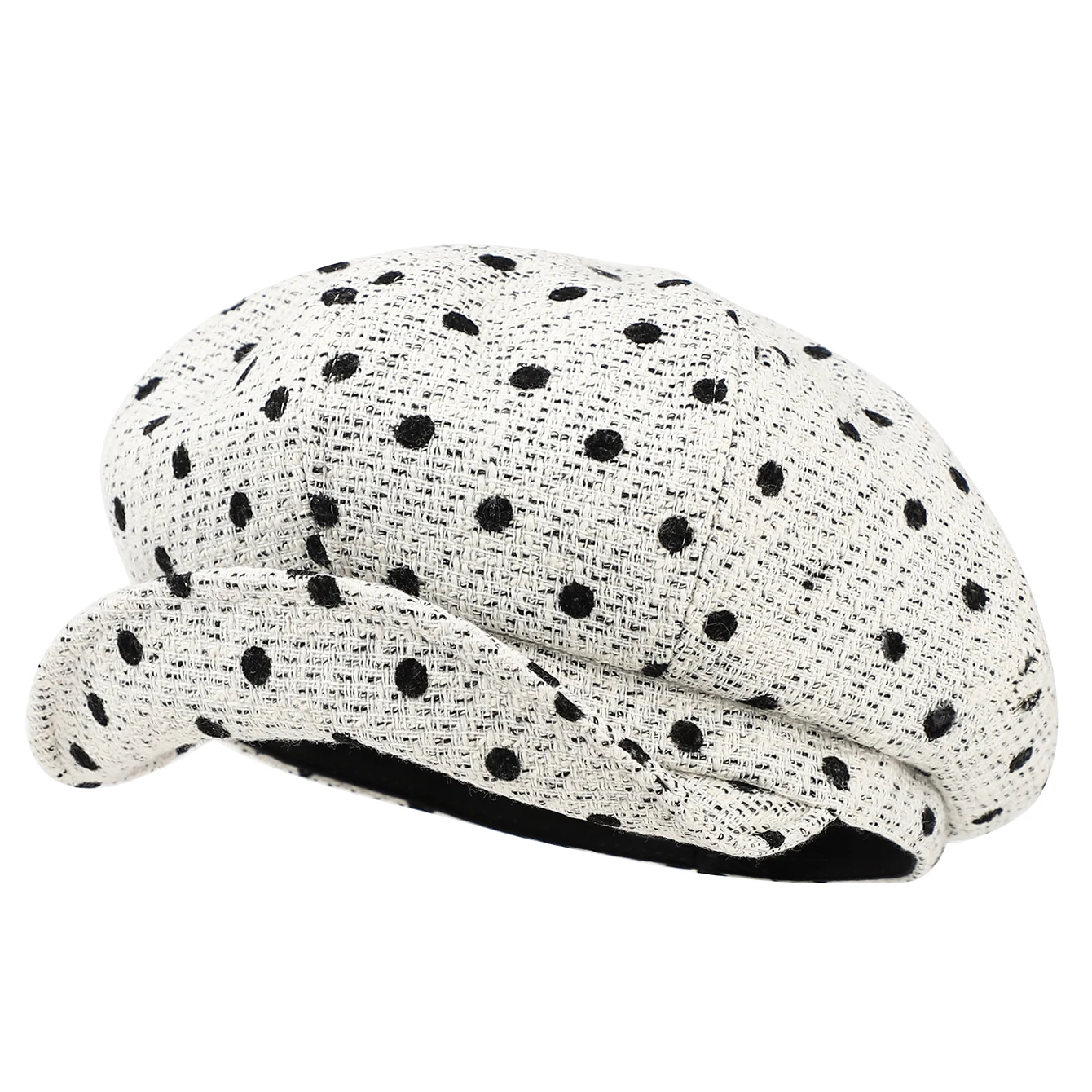 French retro-style full-patterned polka dot tweed octagonal newsboy cap, suitable for daily commuting and casual outings