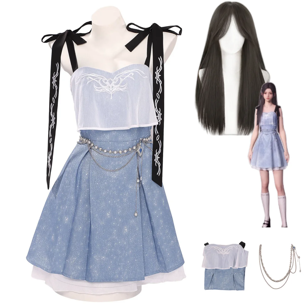 

Аниме Love and Deepspace Heroine Zayne Xavier Rafayel Косплей Костюм Синее платье принцессы Парик Женский сексуальный бальный костюм в маске