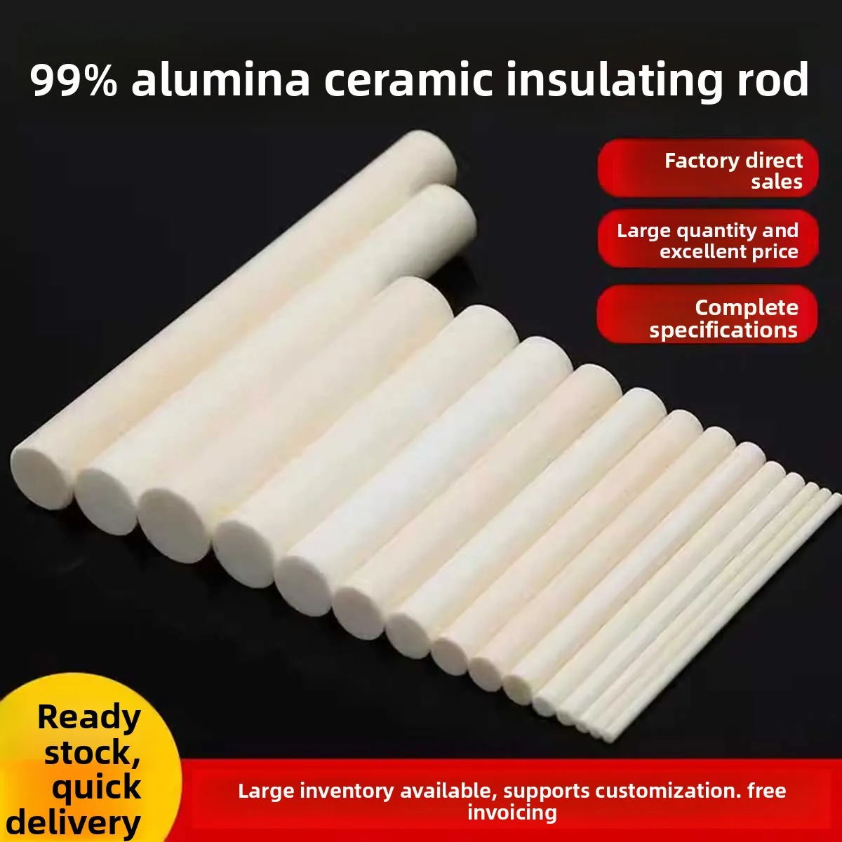 99 Alumina Ceramic Rod Φ2-20mm Alumina Mirror Shaft for High Temperature Tools
