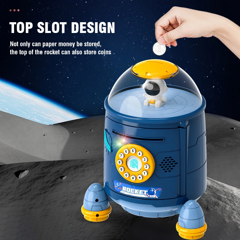 Rocket Piggy Bank Password Save Money for Kids Pretend Play Electronic Coins Box Moneybox Kawaii Kids Toy Children Gift