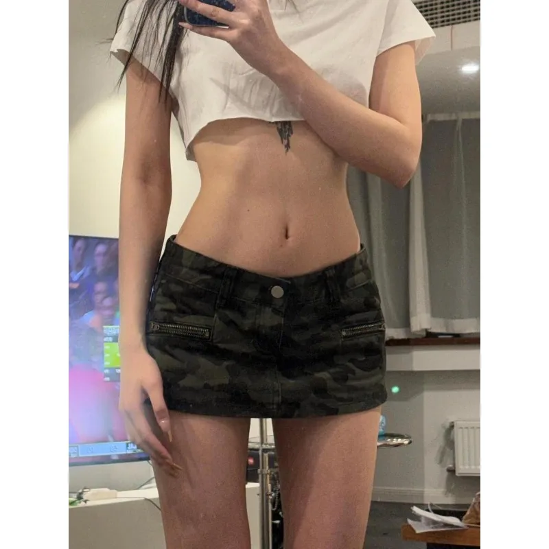 

Summer Women's Low Waist Slim Fit A-Line Skirt Y2K Trendy Girl Camouflage Denim Ort Skirts Bodycon F-length Skirts