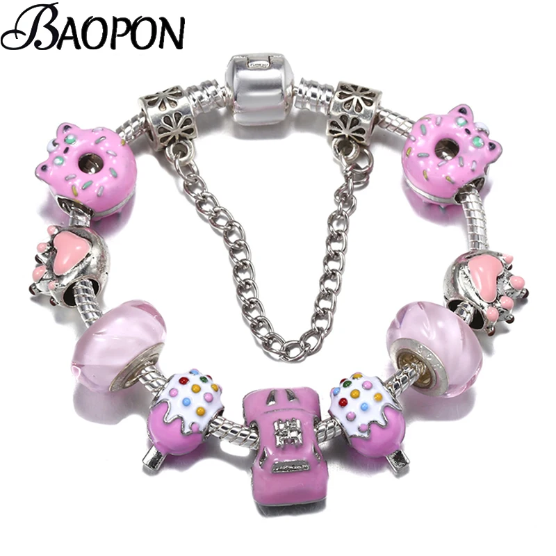 Luxury Car Ice Cream Beads Charm Bracelets With Silver Color Chain Bracelets For Women Men Fiancee Bijoux Pulseras Jewelry Gift