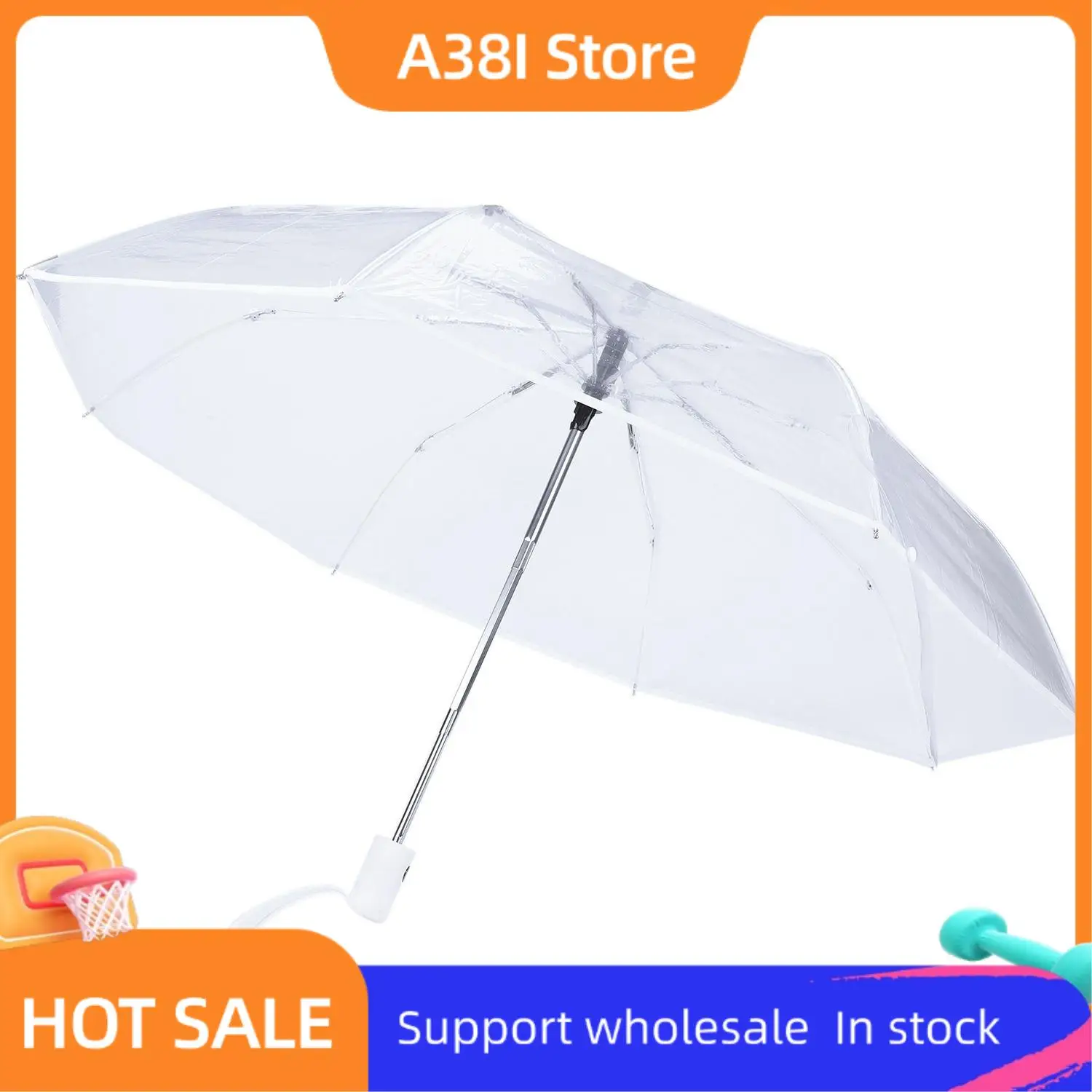 

A38I 2 Pcs Transparent Umbrella Rain Women Men Sun Rain Auto Umbrella,Transparent + Black Border & Transparent & White Border