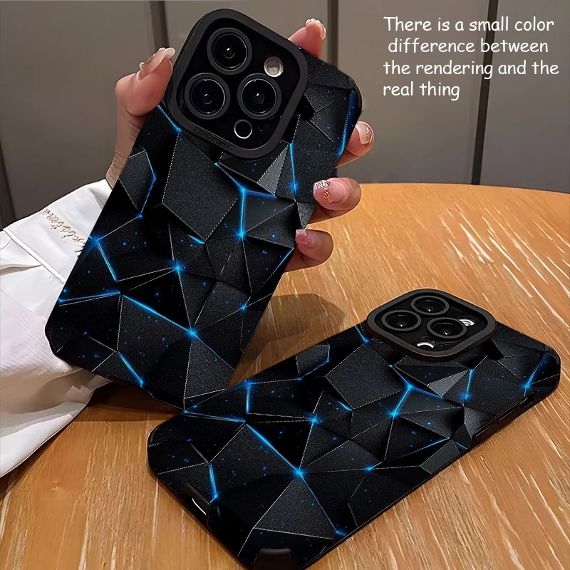 Geometric shapes and blue light dots phone case suitable for iPhone 18 17 16 15 14 13 12 Pro/Max/Plus anti drop and shockproof view 2