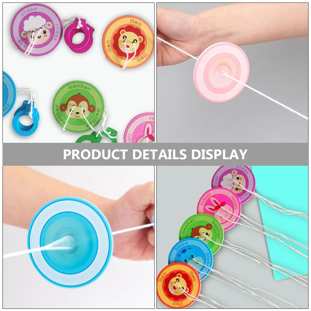 ของเล่นหมุนแบบดึงเชือก 5 ชิ้น สีสันสดใส ทำจากไม้ สำหรับเด็ก เสริมพัฒนาการ ขนาดเล็ก พกพาสะดวก เกมหมุนวงล้อ