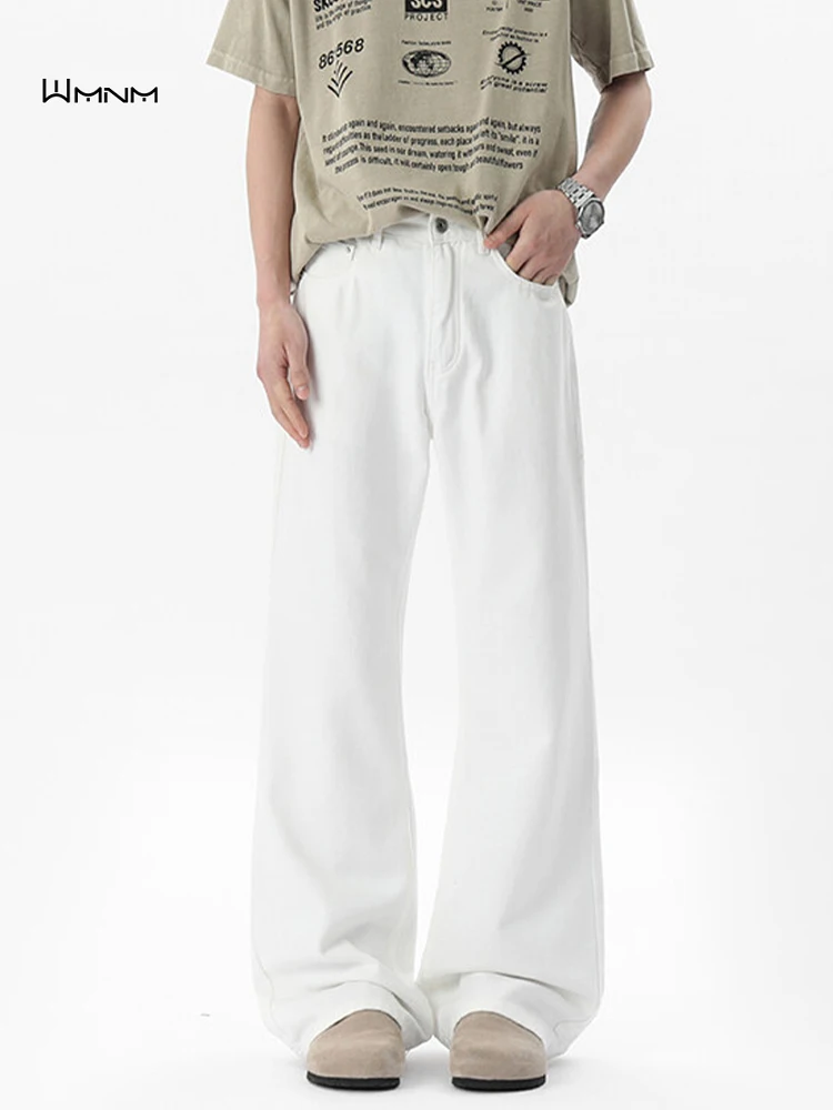 

American Style Cleanfit White Flared Jeans Men's Trendy High Street Wide Leg Pants Loose Straight Cut Resistant Wear