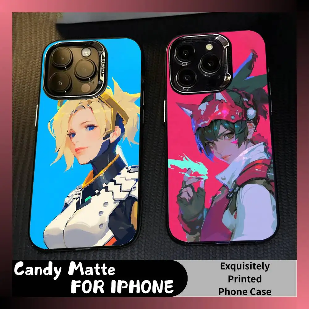 

OW Game Characters Printed Phone Case For iPhone 16 17 15 14 12 13 Pro Max Black Candy Matte Shockproof Cover