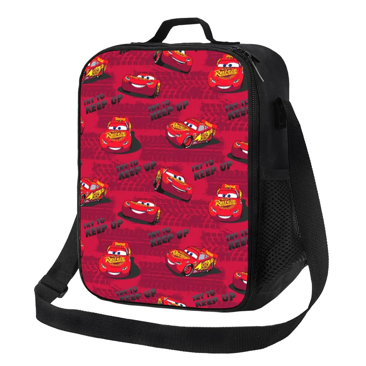 Custom Try To Keep Lightning McQueen Insulated Lunch Bags for Women Cooler Thermal Food Lunch Box Outdoor Camping Travel