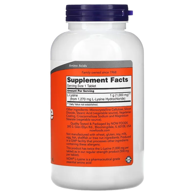 Double-Strength L-Lysine 1000mg Medical Grade 250 Tablets High Content Supplement for Immune Support