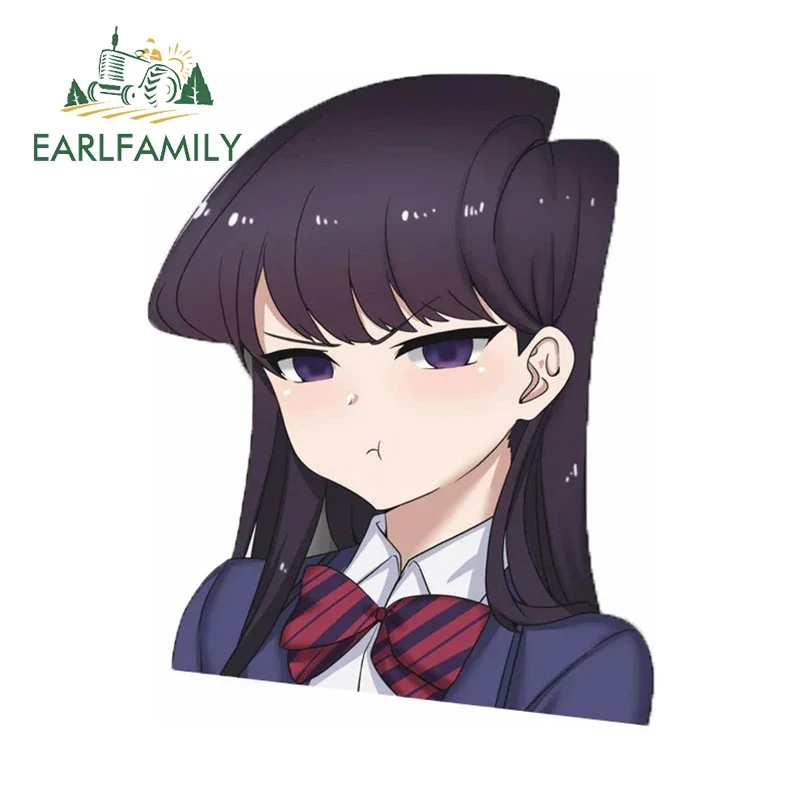 EARLFAMILY 13cm x 10.1cm for Komi Shuko Pouting Car Stickers Waterproof SimpleDecals Scratch-Proof Surfboard Decor Car Label