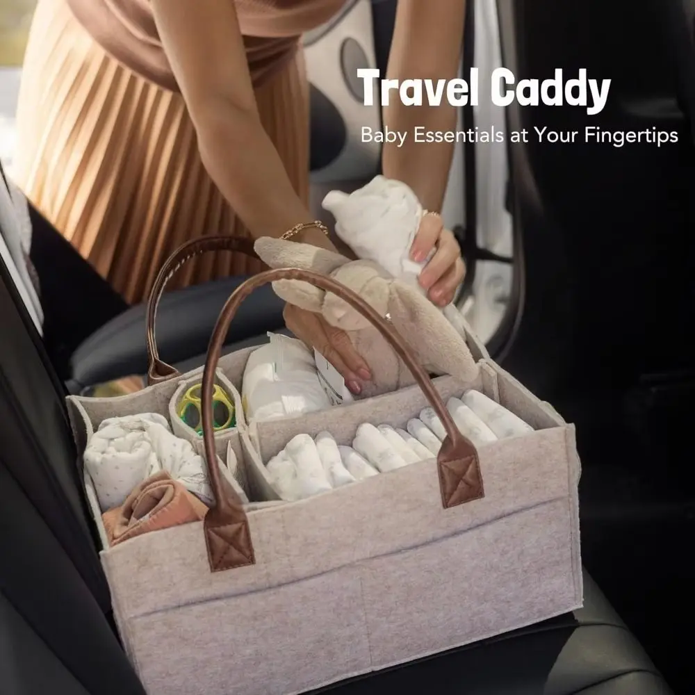 Large Capacity Baby Felt Storage Bag Multiple Pockets Casual Tote Bag Handbag Kids Storage Carrier with Handle Infant Diaper Bag
