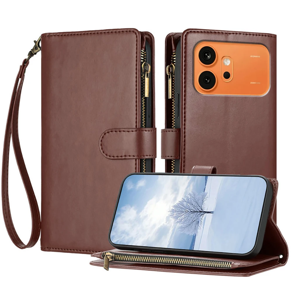 

Honor 600 Pro 5G 9-Card Flip Case For Huawei Honor 600 Lite Crossbody Zipper Leather Wallet Funda Honor 600 Smart 600Pro Cover
