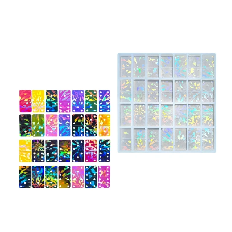 Silicone Dominoes Mold with Holographics Effect 28 Space for Crafting Supplies