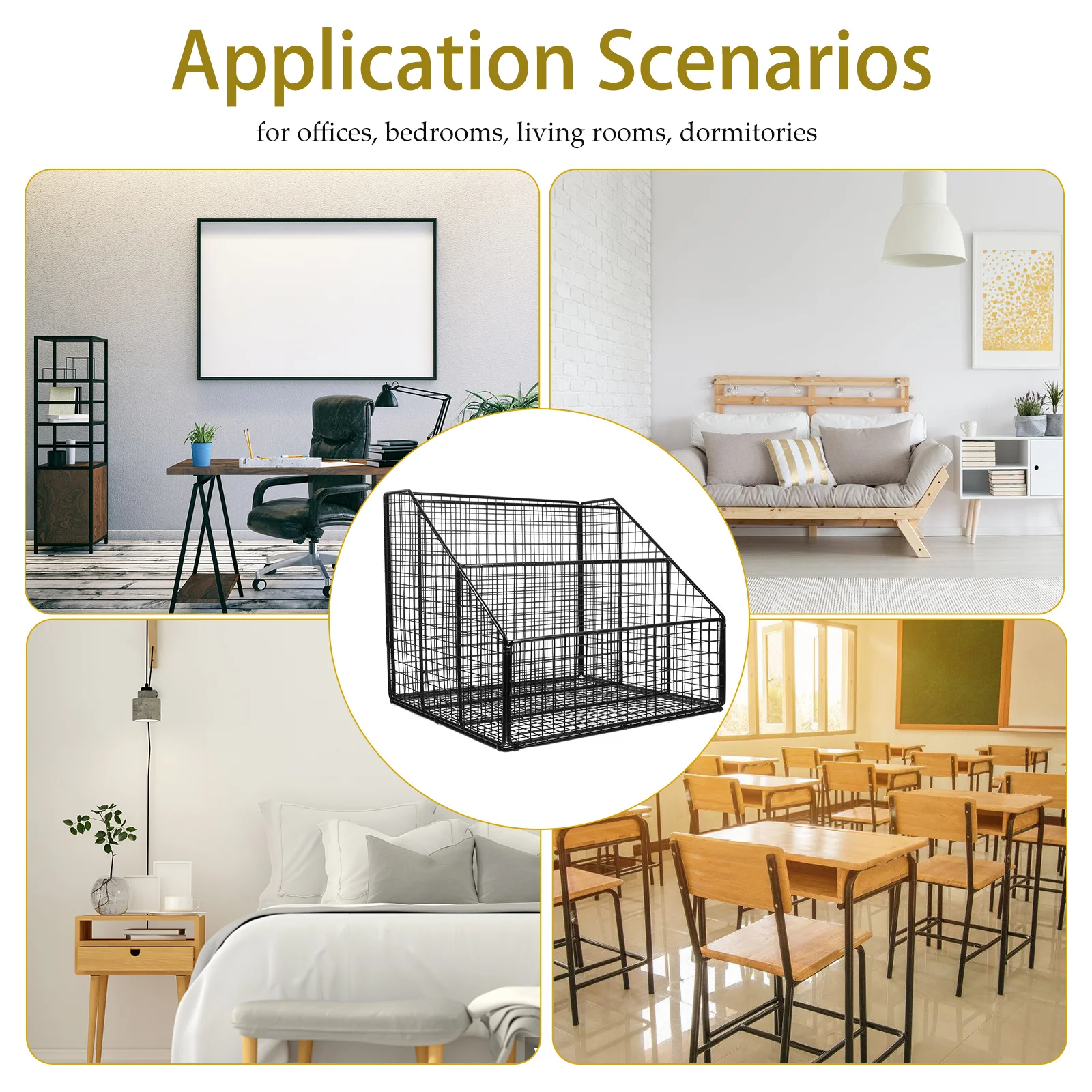 

Storage Layered Bookshelf File Holder Magazine Rack Organisers Black Wrought Iron Decorative