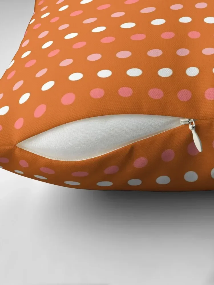 خطوط Dottie الرجعية - نمط نقطة مخططة باللون البرتقالي المحروق والوردي والأبيض وسادة رمي وسادة أريكة وسادة مزخرفة